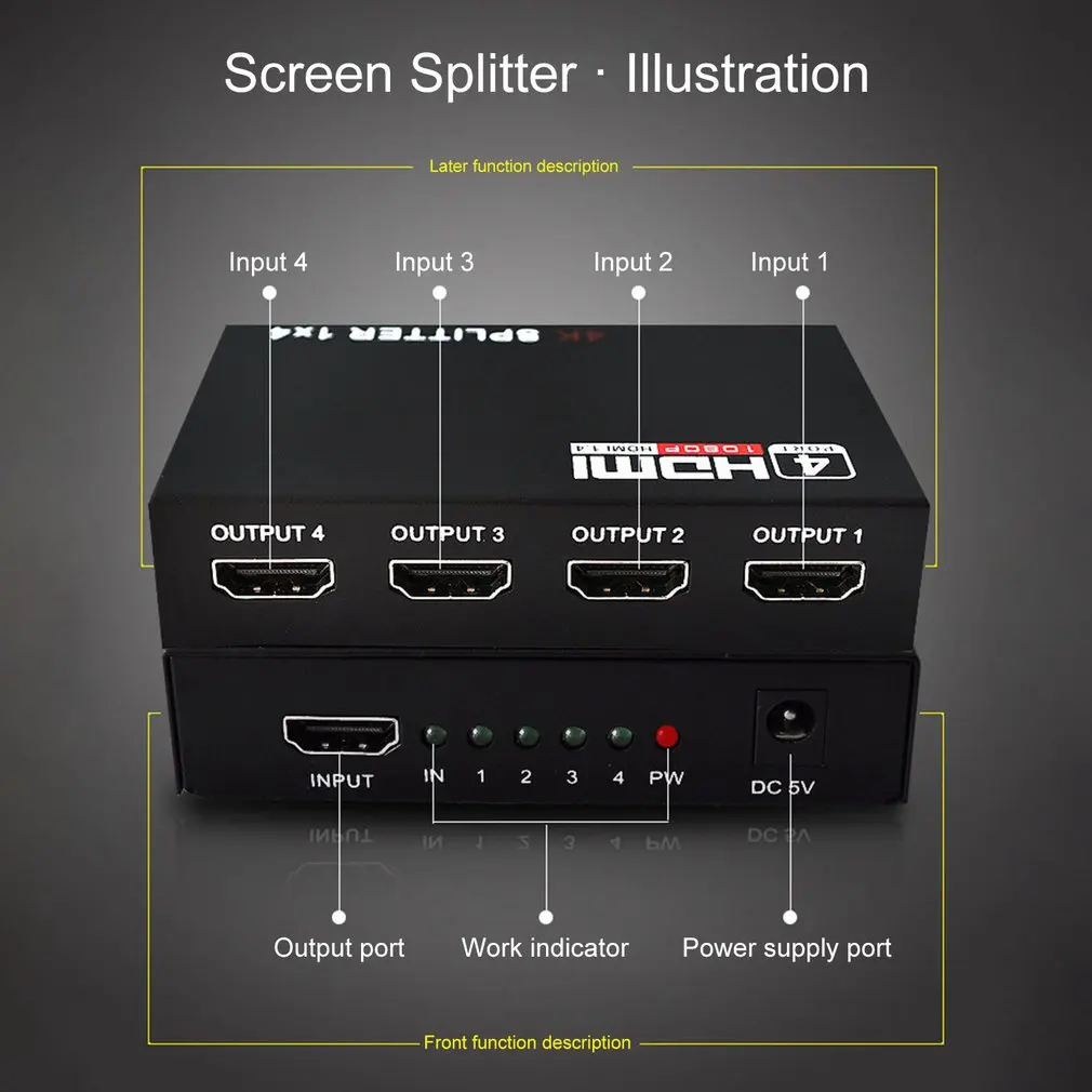 1X4 HDMI переключатель 1 в 4 переключатель 4 к x 2 к Переходник HDMI разветвитель для HDTV DVD видео проектор разветвитель
