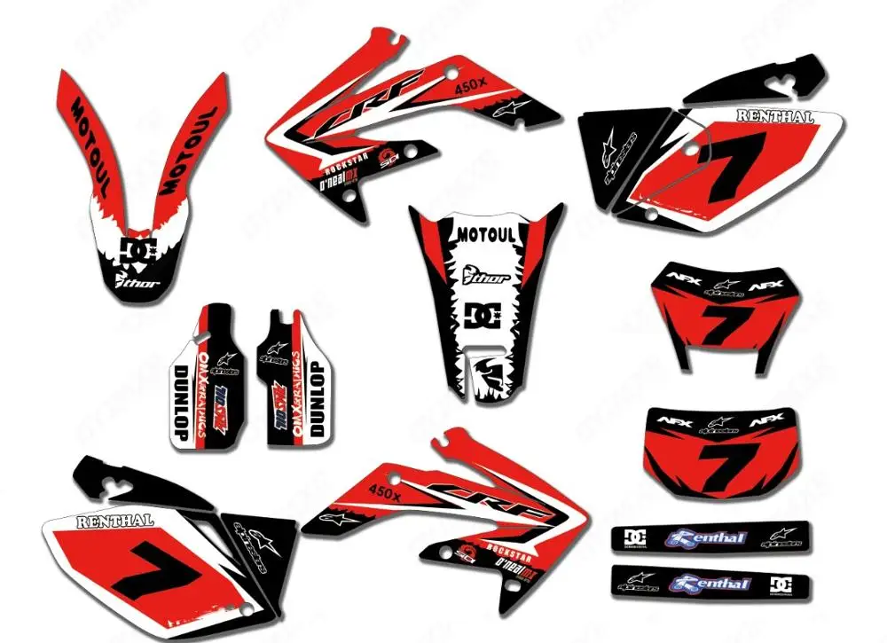 Motocross pit Graphics 6 STYLES GRAPHICS BACKGROUNDS DECALS STICKERS FOR HONDA CRF 250X CRF250X 2004 2005 2006 2007 2008 2009 2010 2011 2012-2014-2016 Color : As shown