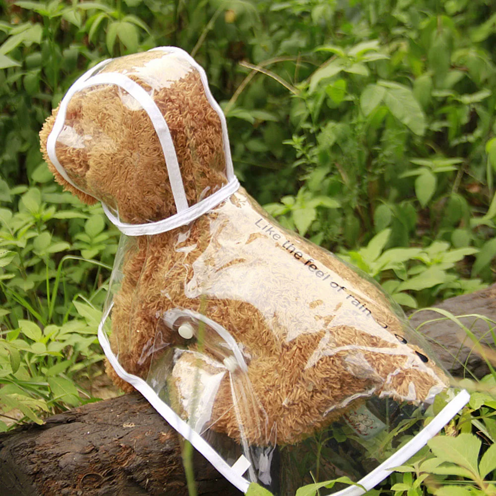 

Transparent Solid Color Waterproof Raincoat Dog Clothes Puppies Hooded Dog Raincoat