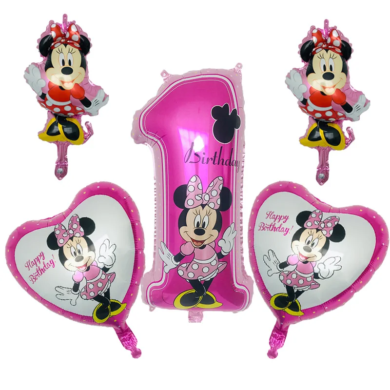 Вечерние товары с изображением Микки и Минни, воздушные шары из фольги с Микки Маусом, украшения для дня рождения, детский душ для мальчиков и девочек - Цвет: pink-5pcs