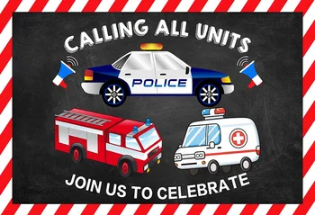 

7x5FT Calling Unit Celebrate Party Ambulance Firetruck Police Patrol Custom Photo Studio Backdrop Background Vinyl 220cm X 150cm