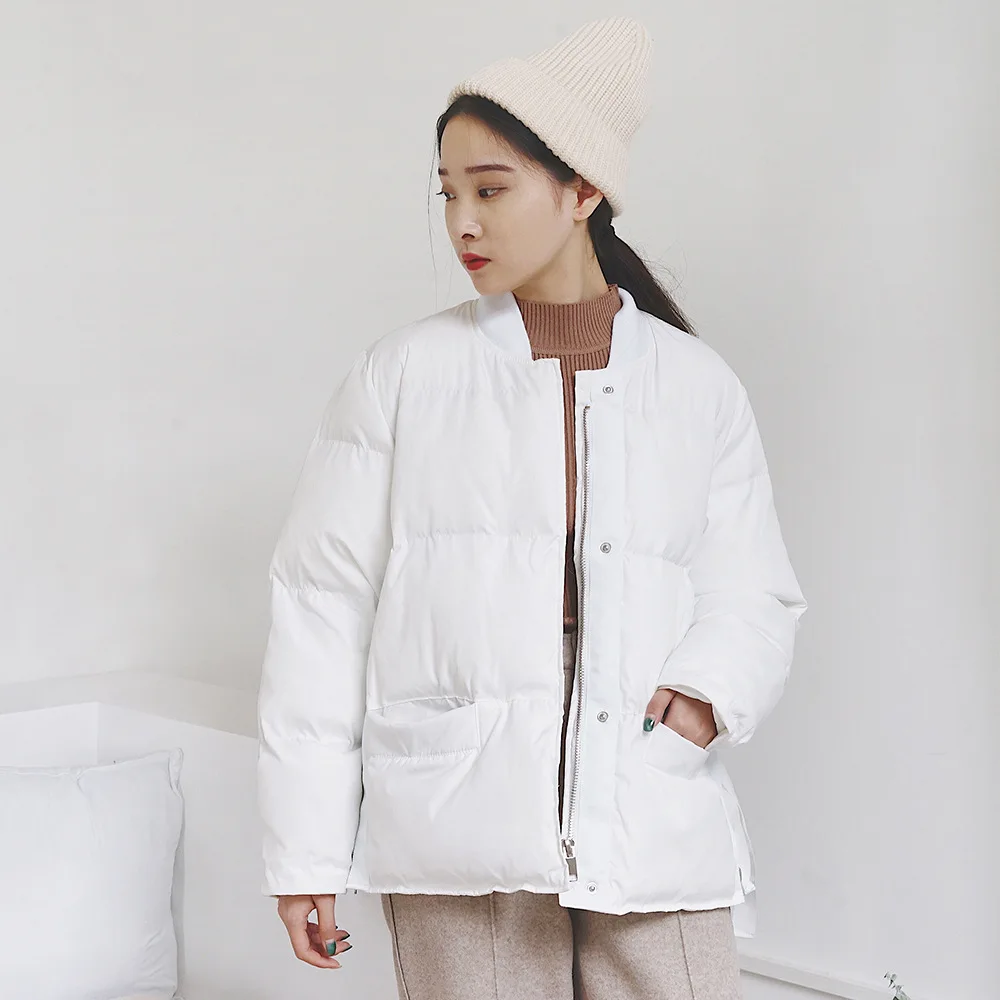 

Winter New Style Korean-style WOMEN'S Wear Dongdaemun Single Breasted Padded Baseball Jacket Solid Color down Jacket Cotton-padd