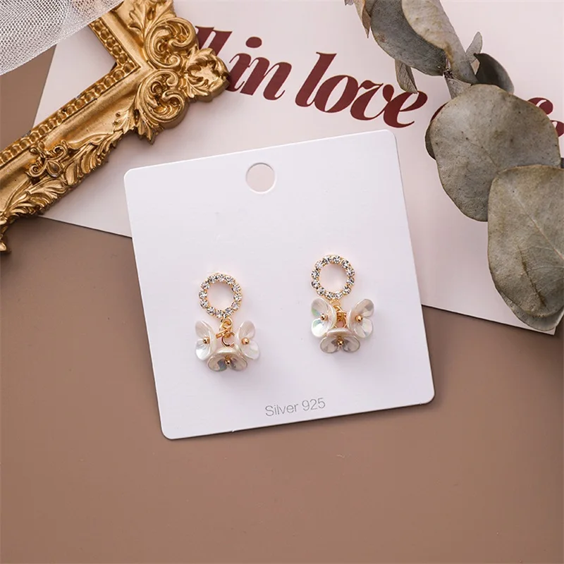 

925 Silver Needle Harajuku Senbeibei flower Small Earrings Sweet Elegant Simple Crystal Short Women's Circle Earrings Jewelry