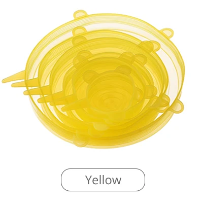 6 шт Силиконовые стрейч многоразовые крышки герметичные пищевые обертывания крышки сохраняют свежесть уплотнение Чаша эластичный обертывание крышка кухонная посуда - Цвет: 6pcs yellow