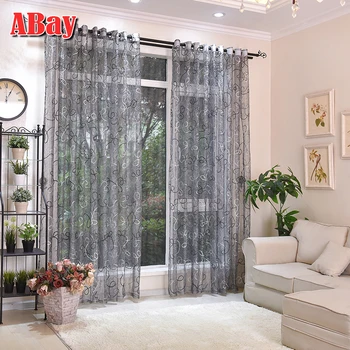 

Gray Sheer Curtains for Living Room Tulle On The Window Curtains for Bedroom Stripe Home Decoration Modern Style Voile Drapes