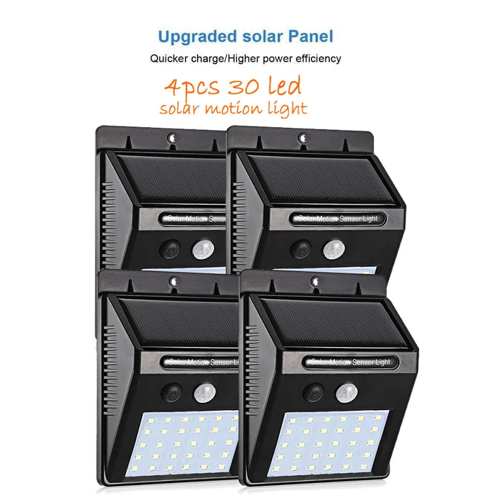 

4pcs PIR Motion Sensor Solar Lights 30 LEDs Outdoor Light for Garden Security Waterproof Wall Lamp street wall spotlight flood