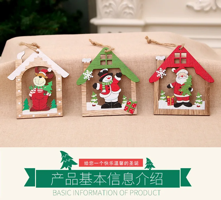 Creative Wood Craft House Shape Christmas Wooden Pendants Ornaments Kids Gift Xmas Tree Ornament Christmas Party Decorations QW139 (3)