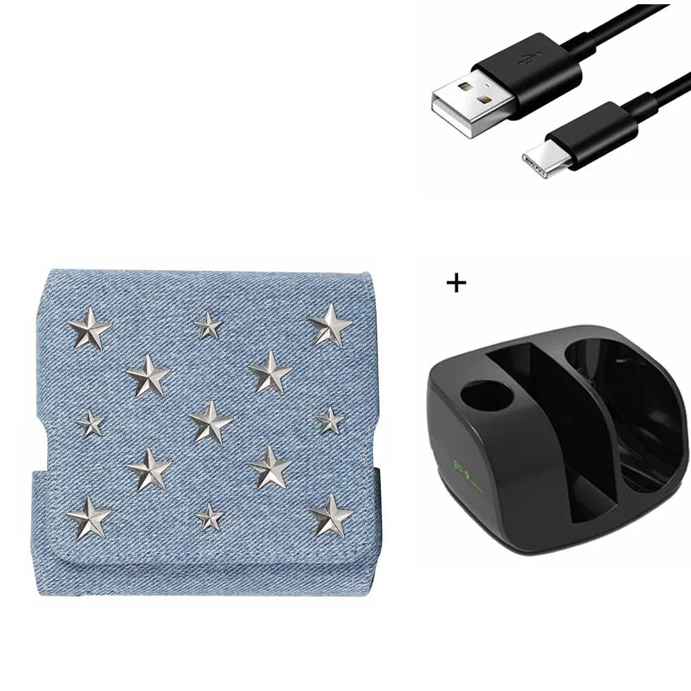 Быстрое зарядное устройство+ чехол со звездой для Iqos 3,0, кожаный чехол-бумажник s, Магнитный чехол-книжка для Iqos 3, 5 цветов - Цвет: Светло-серый