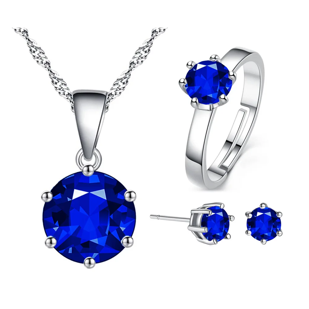 

Batch Hot Selling Europe And America Set Eight Heart Eight Arrows Zircon Color Six-claw Ring Ear Stud Necklace Ornament Three-pi