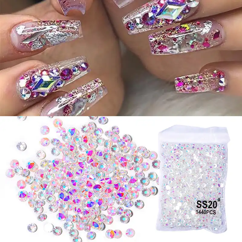 1440pcs Bag Regular Ab Colorful Nail Rhinestones Sharp Flat Bottom Bling Nail Decors Nail Art 3d Diy Decorations Rhinestones Decorations Aliexpress