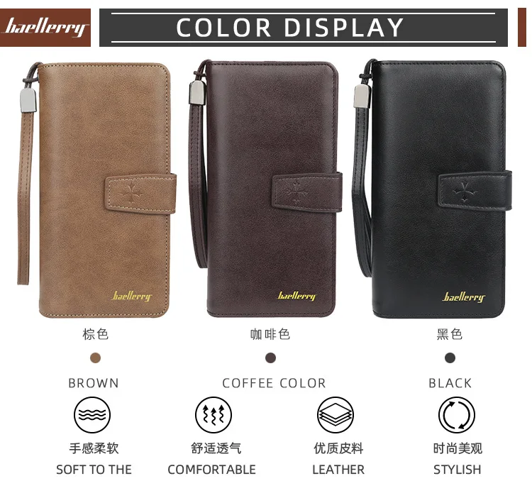 New Men Wallets Fashion Zipper Card Holder Long Style Male Purse High Quality New PU Leather Vintage Coin Holder Men Wallets