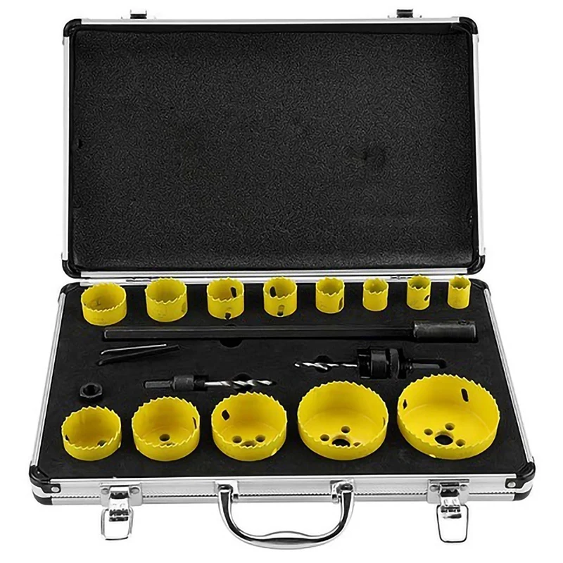 

TOP 17PCs Bi-Metal Hole Saw Kit Gypsum Board PVC Plastic Downlight Woodworking Hole Opener Set 9PCM42