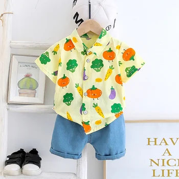 

Toddler Baby Boy Girls Clothing Set Summer Vegetables Print T-Shirt Tops Pants Children Boys Clothes Shorts Suit for Kids Outfit