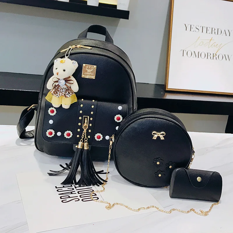 

2018 New Style Backpack Women's Korean-style Fashion Versatile Casual Rivet Backpack Hipster Fashion Simple Color Nail Tassels