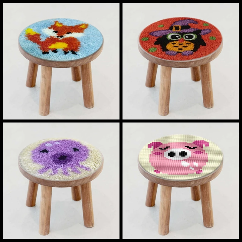 

Pulaqi Cartoon Animals Button Package 27*27cm Latch Hook Cat Rug Kits DIY Needlework Unfinished Crocheting Rug Embroidery Carpet