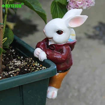 

Hooded Rabbit Resin Decorative Garden Flower Pot Pendant Painted Animal Sculpture Crafts Home Decoration Accessories
