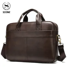 Maletín Scione para hombre, bolso de cuero auténtico para ordenador portátil para hombre, bolso de oficina Vintage para hombre, bolso de negocios de gran capacidad