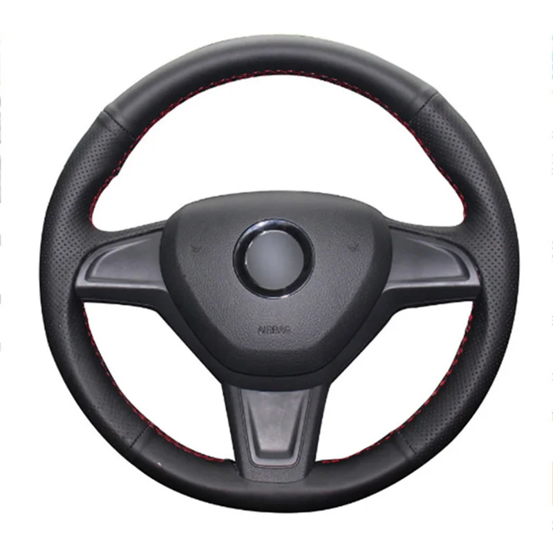 Top Micro Fiber Leather Steering Wheel Hand-stitch on Wrap Cover For Skoda Yeti 2014 2015 2016 Rapid | Автомобили и мотоциклы