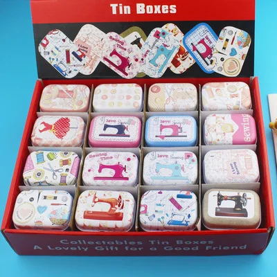 sew machine 32 шт./лот, винтажная мультяшная жестяная коробка, 5,5*4*2,5 см, конфетная таблетка, Chutty, мини-коробка для хранения, Коллекционирование украшений, дисплей NL1961 - Цвет: sew machine
