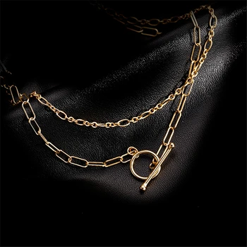 

925 Silver Double Layer Necklace Minimalism Chain Jewelry Gold Chocker Kolye Vintage Collier Bijoux Femme Golden Women Necklace