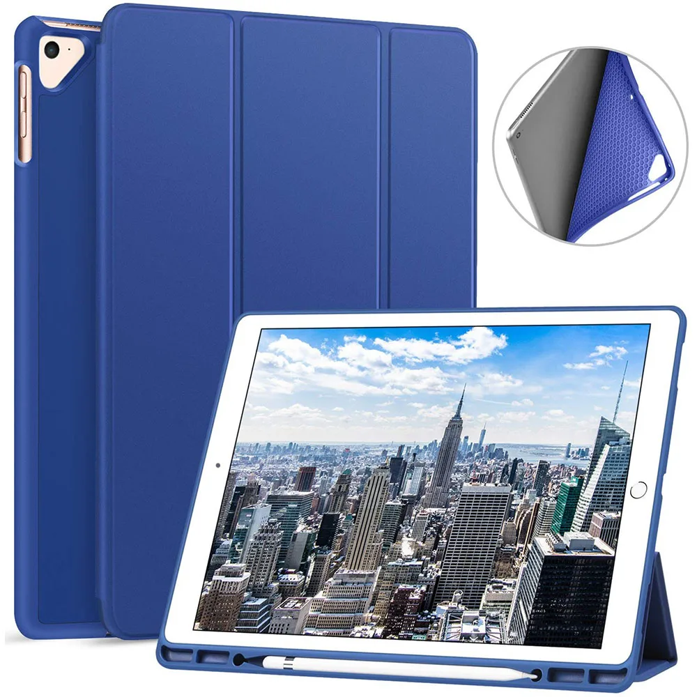 Ztotop чехол Чехол для iPad Pro 12,9 дюйма / с карандашом держатель-легкий мягкий ТПУ задняя крышка и трехслойная подставка с авто - Цвет: Blue
