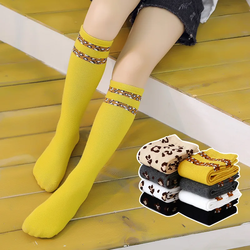 Модные носки с леопардовым узором в западном стиле для девочек весенне-осенние новые стильные детские модные носки без пятки в Корейском стиле классные носки