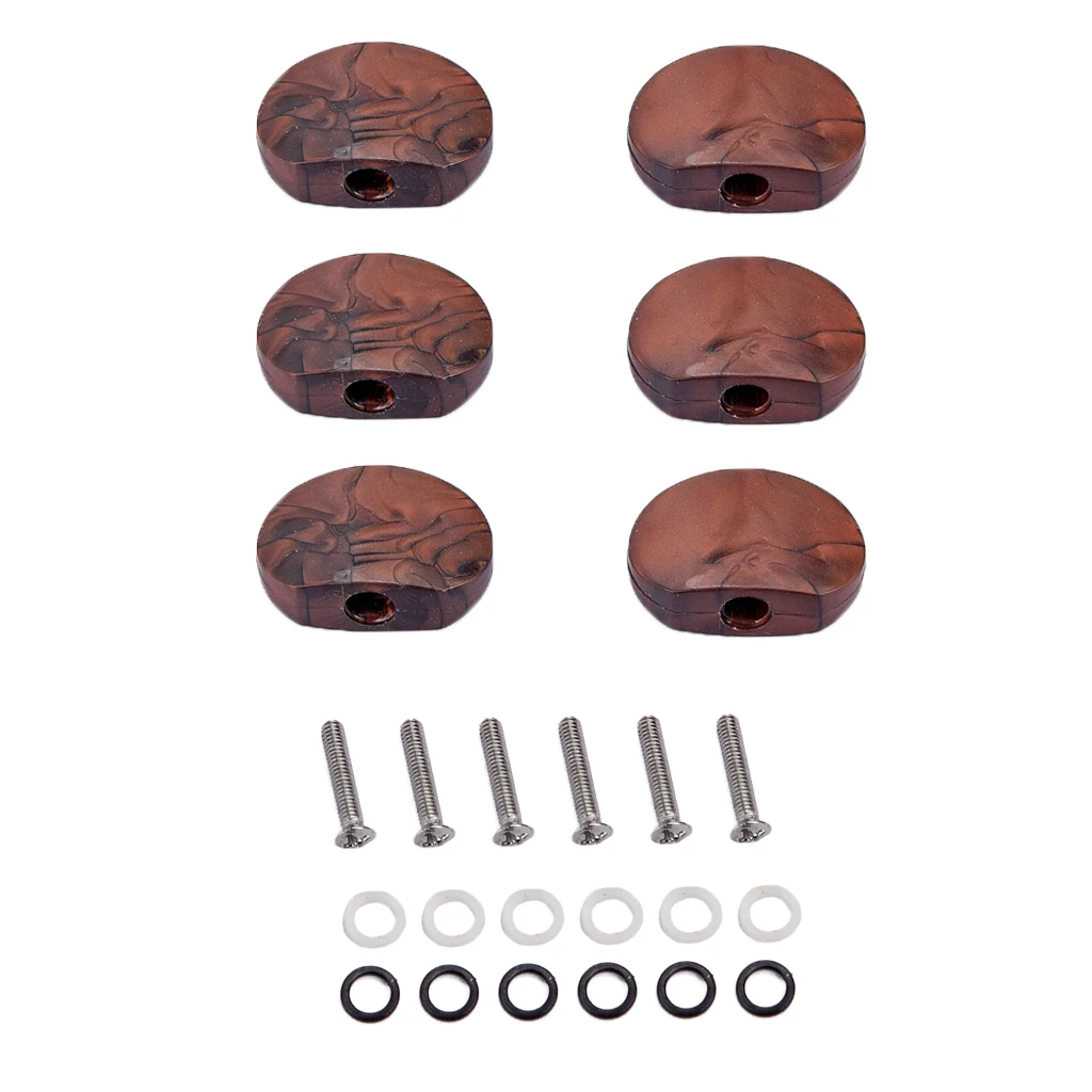 6Sets Coffee Colour Guitar Tuning Pegs Replacement Button Knob Handle Cap