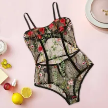 Женское нижнее белье, боди, с цветочной вышивкой, без рукавов, с открытой спиной, комбинезон для женщин, одежда для сна, S-3XL, стиль, мода