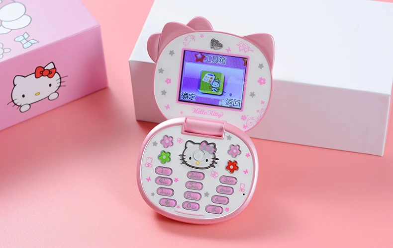Милый мини-телефон hello kitty для девочек K688+ четырехдиапазонный флип-мобильный телефон с мультипликационным принтом разблокированный детский мини-мобильный телефон с двумя sim-картами