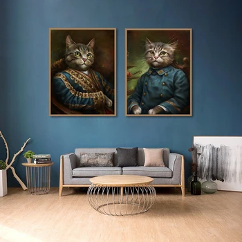 

Retro Style Pet Cat Head Poster Animal Wall Art Canvas Oil-Painting Print Picture Living Room Nordic Home Decoration Customized