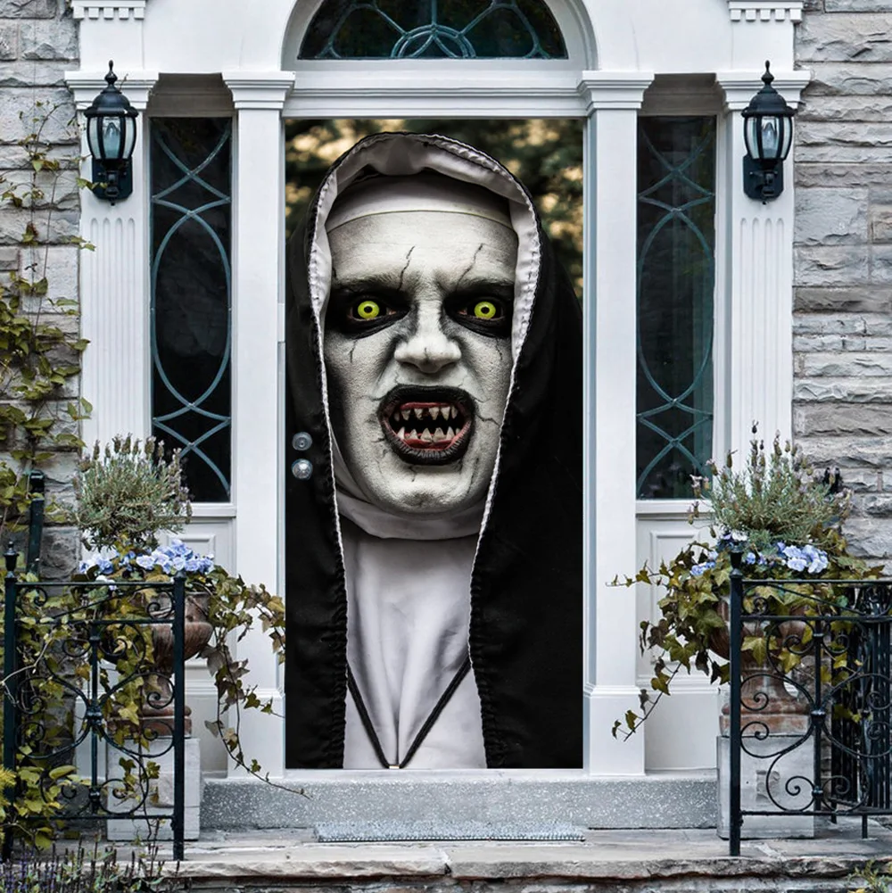 Большой размер, 3D стикер на Хэллоуин, ужасная монашка, креативная наклейка на дверь, украшение дома, ПВХ наклейка на стене на Хэллоуин, декоративная наклейка
