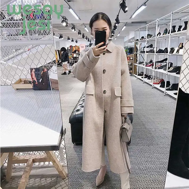 Abrigos mujer invierno женское элегантное стильное зимнее шерстяное пальто длинное пальто кардиган свободного размера плюс теплое Женское пальто