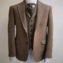 Итальянские стильные костюмы для мужчин, винтажные шерстяные классические костюмы в елочку, 3 предмета, смокинги для выпускного(пиджак+ брюки+ жилет