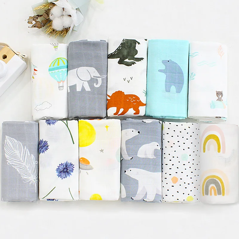 Muselina de Swaddle bebé pañales de muselina recién nacido mantas de baño de bambú tejido de algodón suave niñas eructo tela toalla mensual de