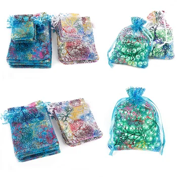 

50pcs newest arrived organza bags 4 size 7*9cm/9*12cm/10*15cm/13*18cm white/blue color stock fashion jewelry storage organza bag