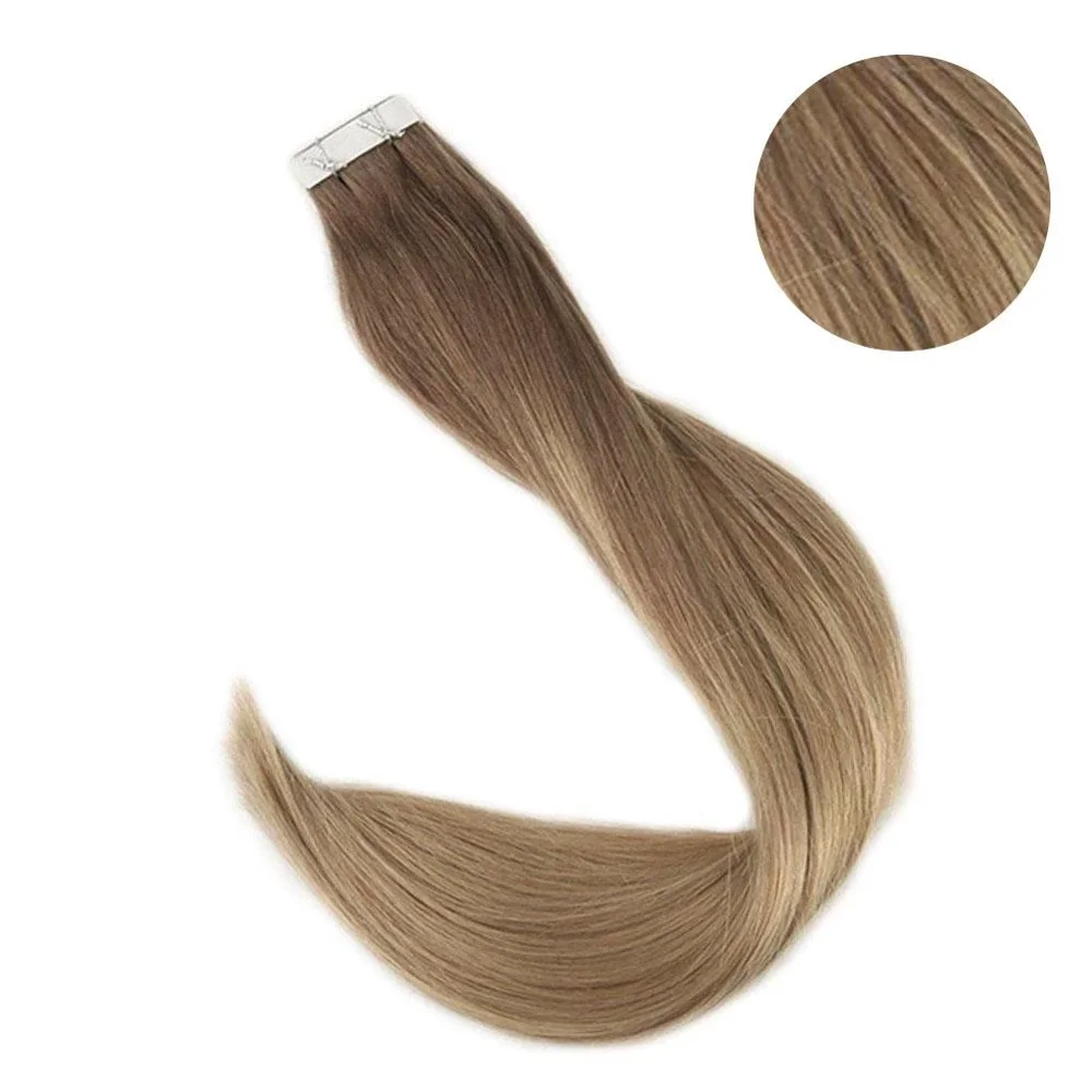 Полный блеск Balayage цвет омбер человеческие волосы на ленте для наращивания 20 шт 50 г блонд коричневый лента для наращивания машина сделано remy - Цвет: 10 14
