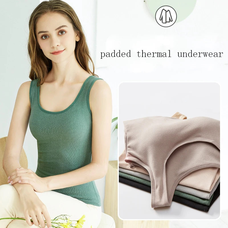 Women Thermal Underwear Winter Warm Tops Padded Vest Slim Body Invisible Clothes