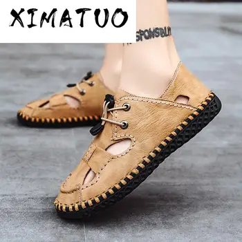 

summer Big Size 48 Men Sandals genuine leather Fashion Handmade Weaving Design Breathable Casual Beach Outdoor Sandals For Men