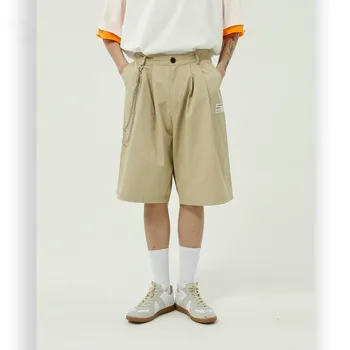 

Male Unisex Japan Korea Wide Leg Shorts Men Ron Chain Pendant Streetwear Hip Hop Loose Style Casual Shorts