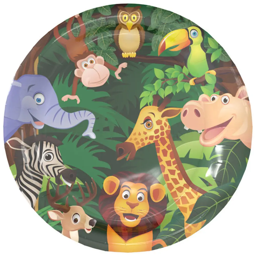 Jungle Zoo Праздничная тарелка Животные Печатные диски бумажные тарелки детская Тема дня рождения вечерние Одноразовые Партии Посуда - Цвет: 9 inch plate