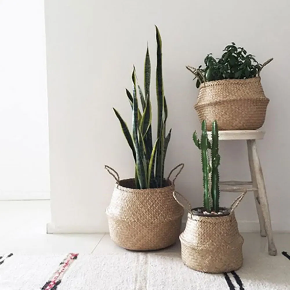 Ручная сумка Willow Grass Weave портативный шоппинг прочные цветочные горшки тканые ручные игрушки для хранения Складная корзина деревянный цвет