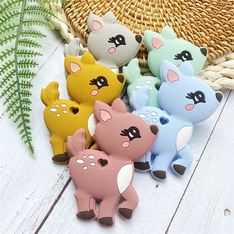 1pcs 새끼 사슴 실리콘  Teether 설치류  젖니가 남 장난감 씹을 수있는 동물 모양  제품 간호 선물