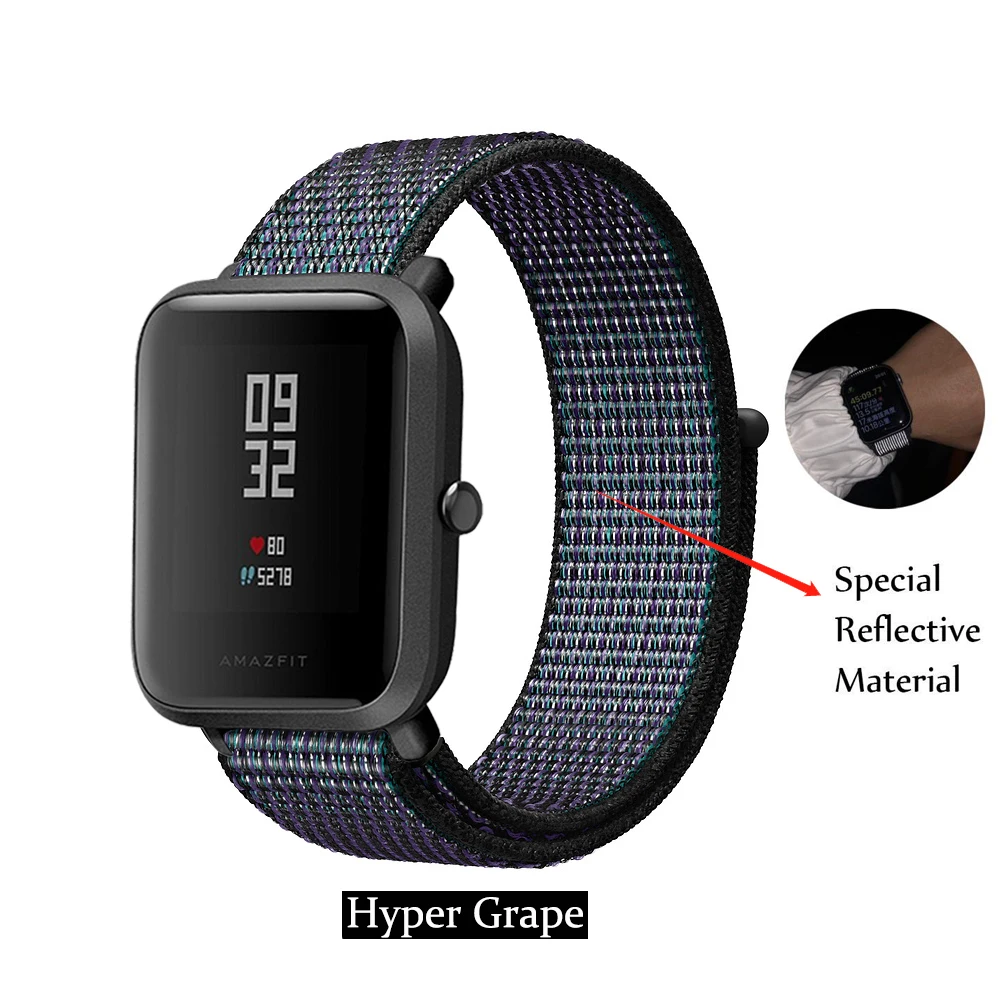 GXV спортивный светоотражающий нейлоновый ремешок для Xiaomi Huami Amazfit Bip BIT Lite Молодежные умные часы браслет на запястье Amazfit ремешок для часов