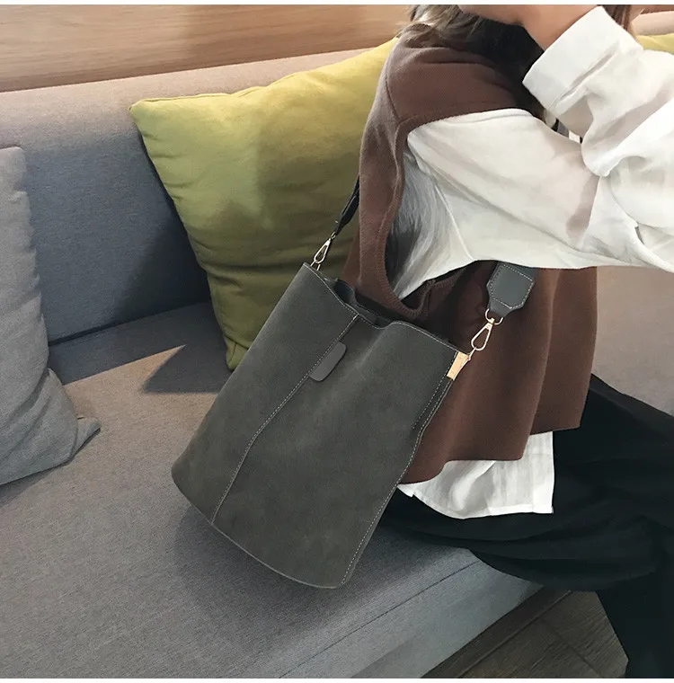 Brand design luxury ladies bucket PU shoulder bag single shoulder large capacity messenger broadband female solid color handbag