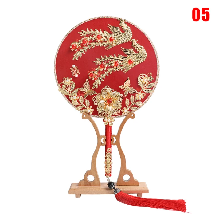 Круглый Китайский веер, китайский веер, винтажный Красный Веер с кисточкой для свадьбы, невесты, вечерние украшения, P666