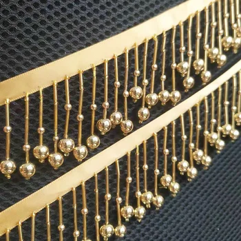 

10yd High Quality Gold Beaded Lace Fringe Trim Ribbon Hanging Tassel Beads Lace DIY Sewing Stage Costume Decorative Accessories