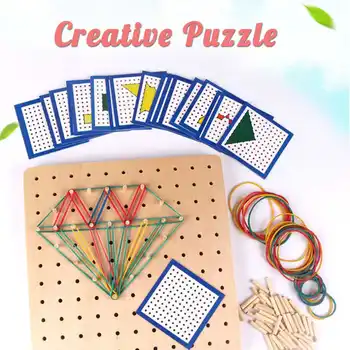 

Iron/Wood Montessori Creatives Graphics Rubber Tie Nail Boards with Cards Montessori Toys for kids Child Education Preschool