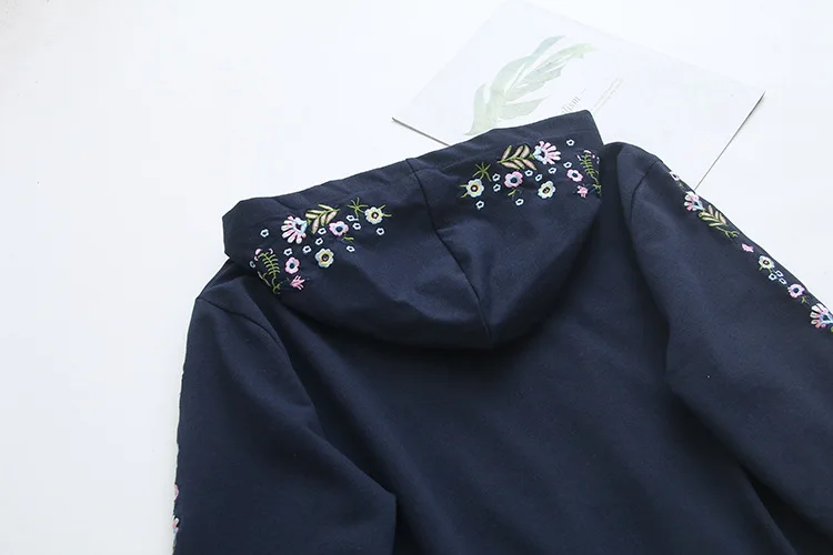 Blvyisla 4XL Этническая Цветочная вышивка Толстовка большая женская осенне-зимняя толстовка с капюшоном пальто на молнии шикарная уличная одежда