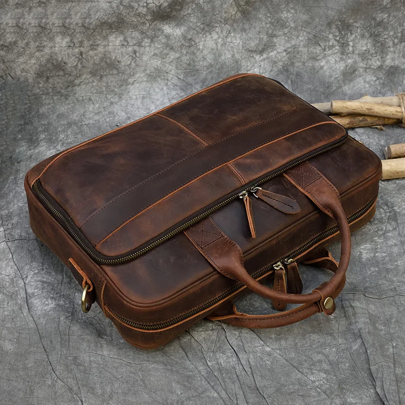 Retro Laptop Briefcase Bag Genuine Leather Handbags Casual 15.6" Business Bag Daily Working Tote Bags Men Male bag for documents 2