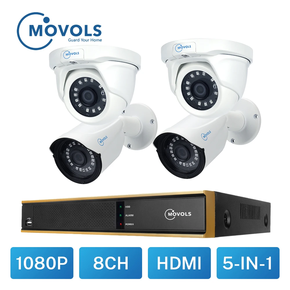 Movols Камера видеонаблюдения комплект 2MP CCTV AHD 2pcs Bullet 2pcs купольная камера наружная Водонепроницаемая 8CH DVR камера безопасности Система